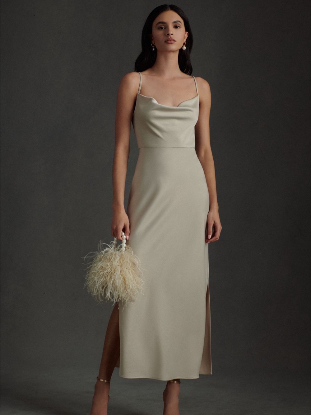 BHLDN CALI SATIN COWL-NECK MIDI SLIP DRESS